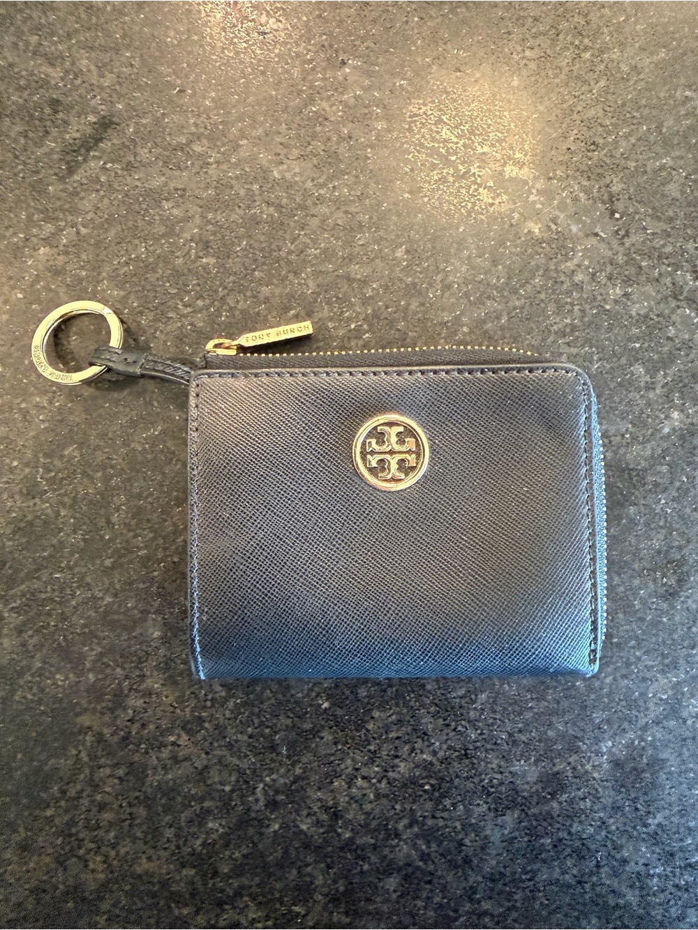 Tory Burch Robinson Black Saffiano Leather Zip Coin Wallet